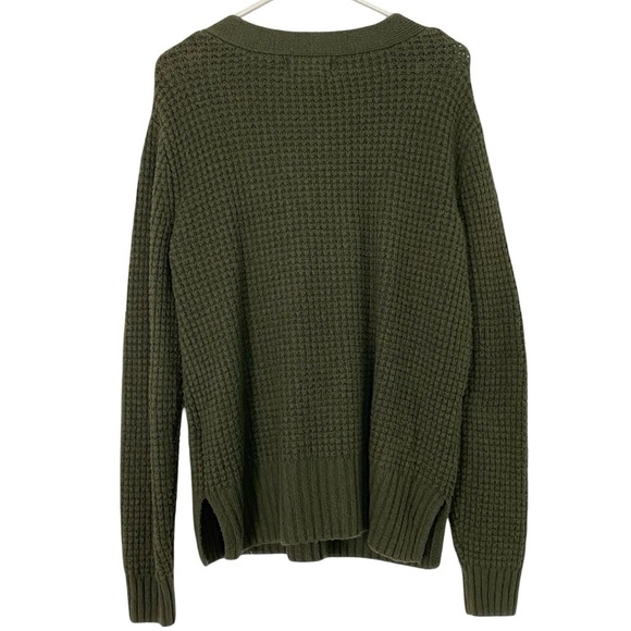 Ruby Moon Lace Up Sweater Tunic Womens Size Medium Oversized Army Green Pullover - Picture 3 of 7